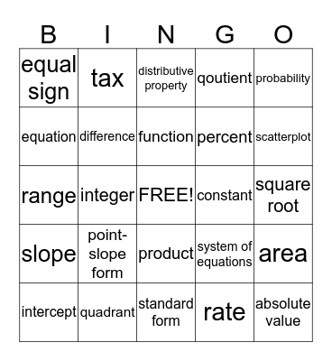 1st half vocabulary Bingo Card