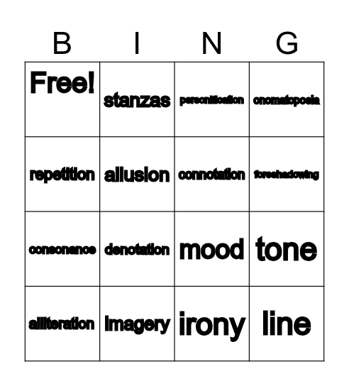 Poetry Devices Bingo Card