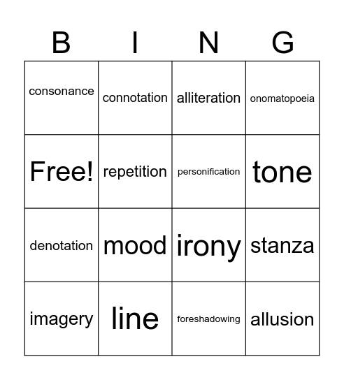 Poetry Devices BINGO #1 Bingo Card