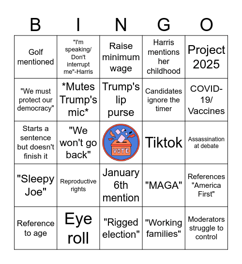 2024 Presidential Debate BINGO Card