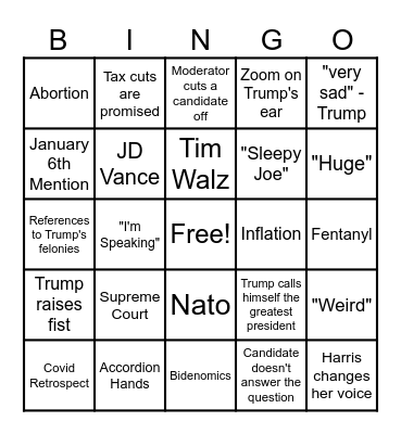 Debate Bingo Card