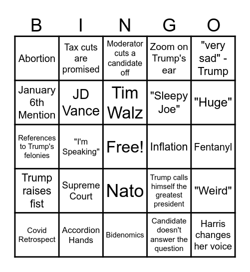 Debate Bingo Card