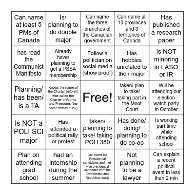 PSSA Welome-back Social BINGO Card