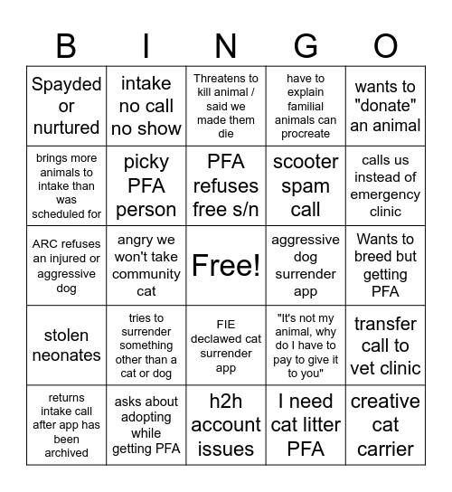 Help Center Bingo Card