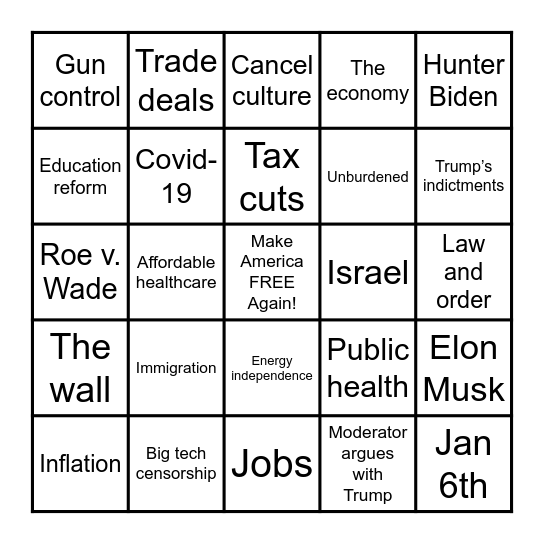 WilcoYR Debate Night Bingo Card