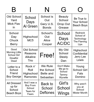 Back to School Bingo Card