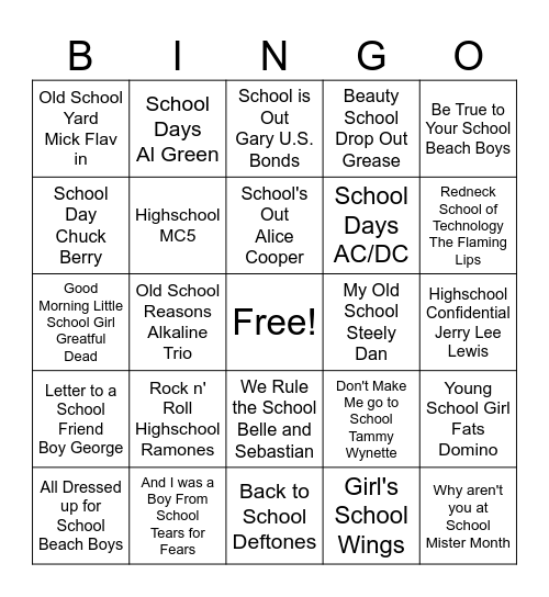 Back to School Bingo Card