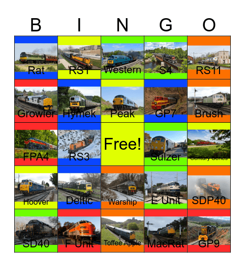 101 Diesels Bingo Card