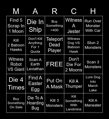 Lethal Company Bingo Card