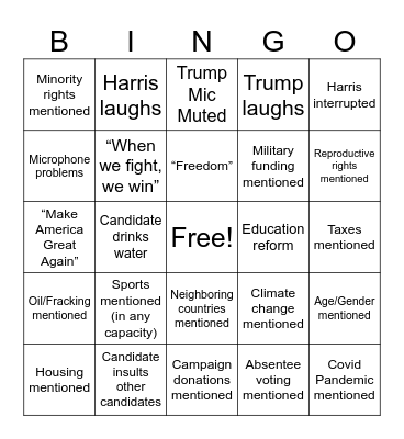 Presidential Debate Bingo Card