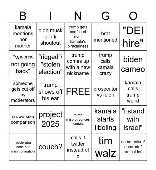 debate bingo Card