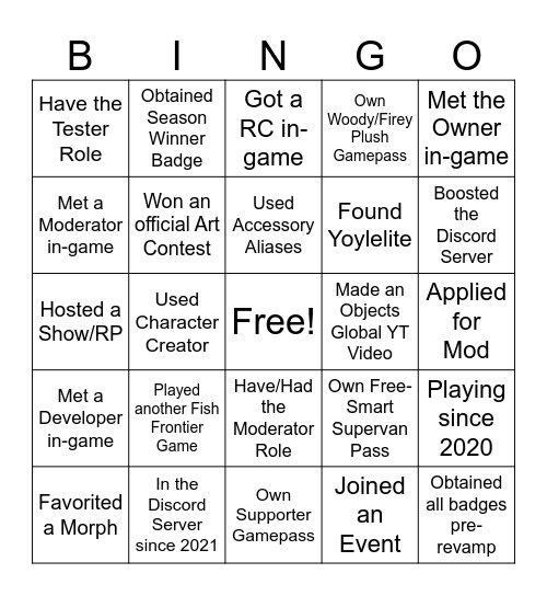 Objects Global Bingo Card