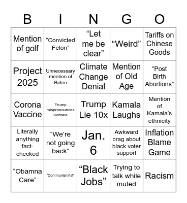 Presidential Debate Bingo Card