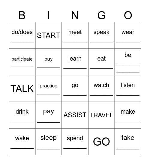 Past Tense Verbs Bingo Card