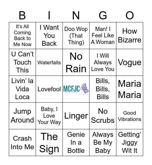 90's Hits Bingo Card