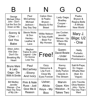 Duets Bingo Card