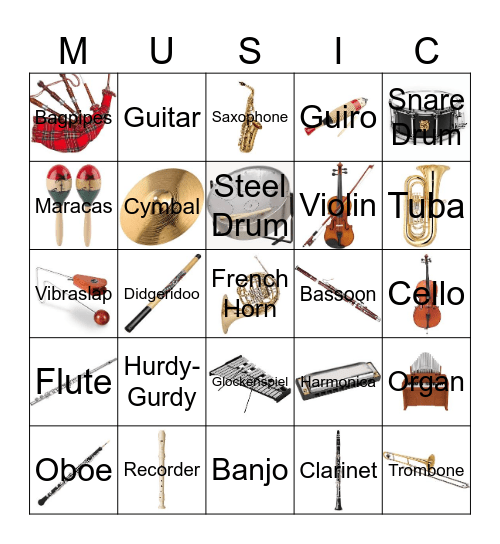 Musical Instrument Bingo! Bingo Card