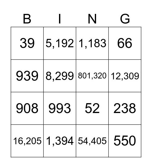 Rounding BINGO Card