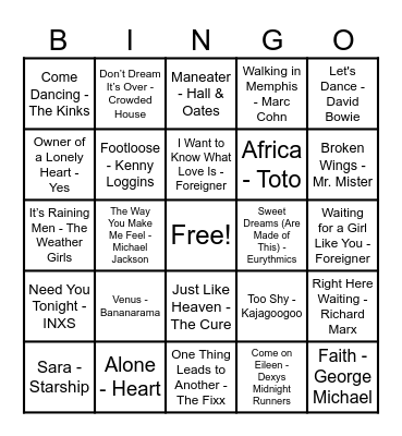 80's Jingo Bingo Card