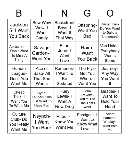 Radio Bingo Want Bingo Card