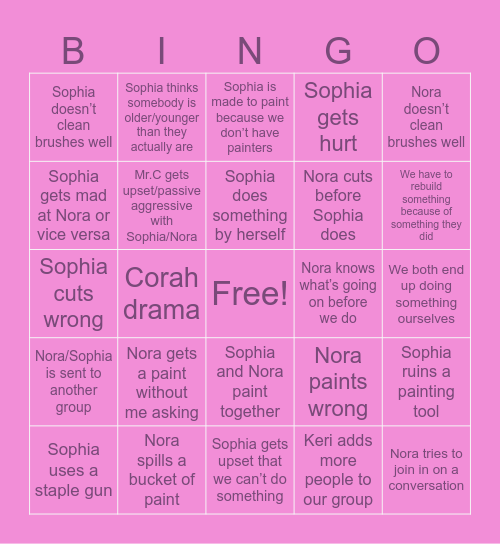 Live, laugh, love Nora and Sophia Bingo Card