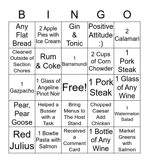 Timber Dining Room Bingo  Bingo Card