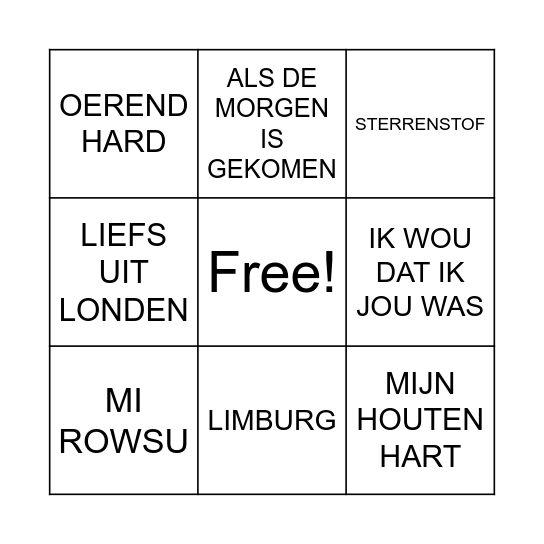 NEDERLANDSE MUZIEK Bingo Card