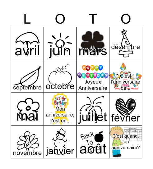 Les anniversaires Bingo Card