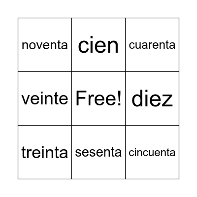 Spanish Number Card Bingo Card