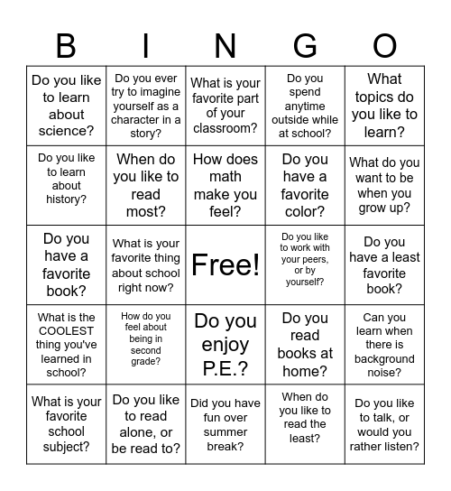 Getting to know you bingo Card