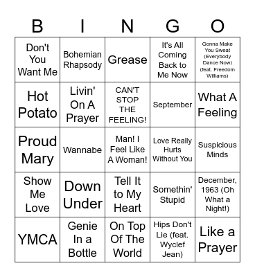 Musical Bingo Card
