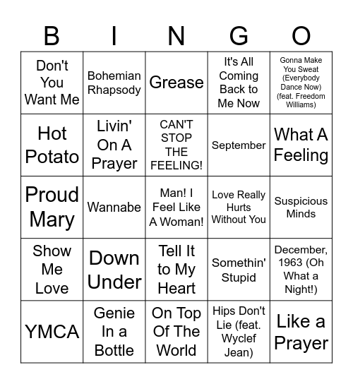 Musical Bingo Card