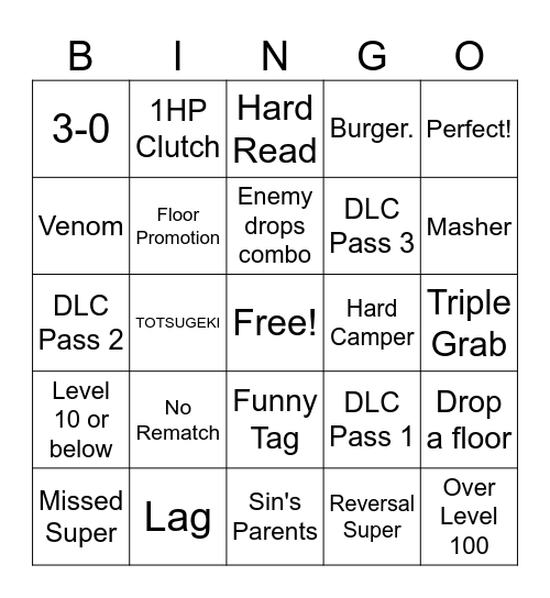 GGST Bingo Card