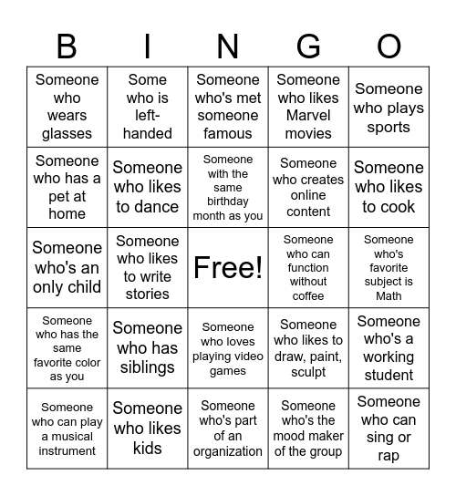 Human Bingo Card