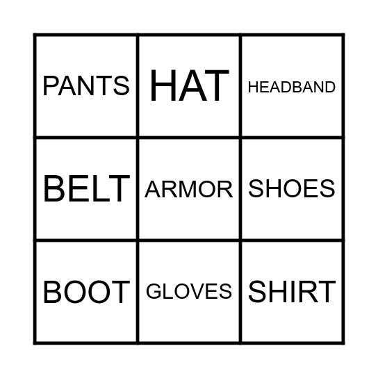 I'M WEARING I'M NOT WEARING Bingo Card
