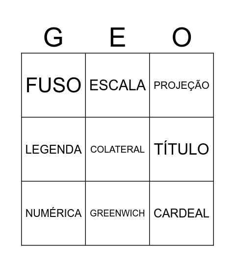 SEXTO ANO Bingo Card