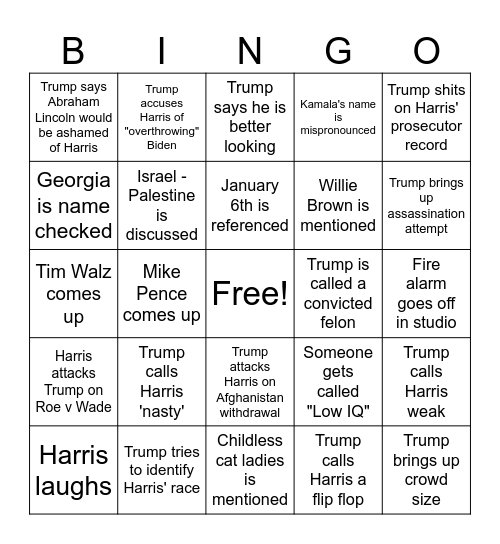 Trump - Harris Showdown Bingo Card