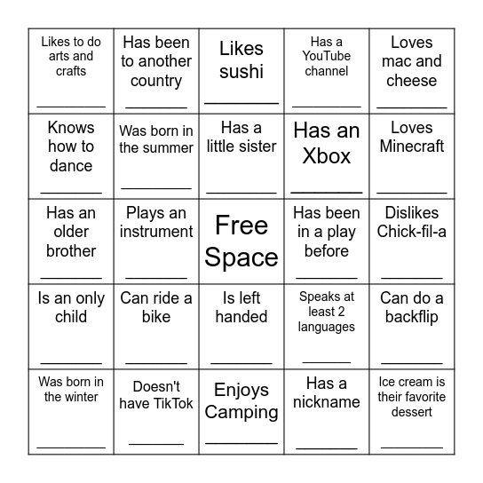 Find a Friend Who... Bingo Card