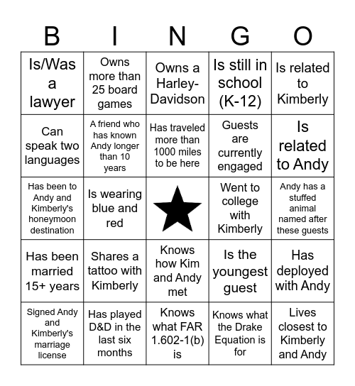 Find the Guest Bingo Card