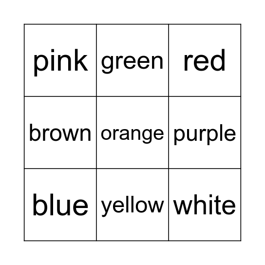 Colors Bingo Card