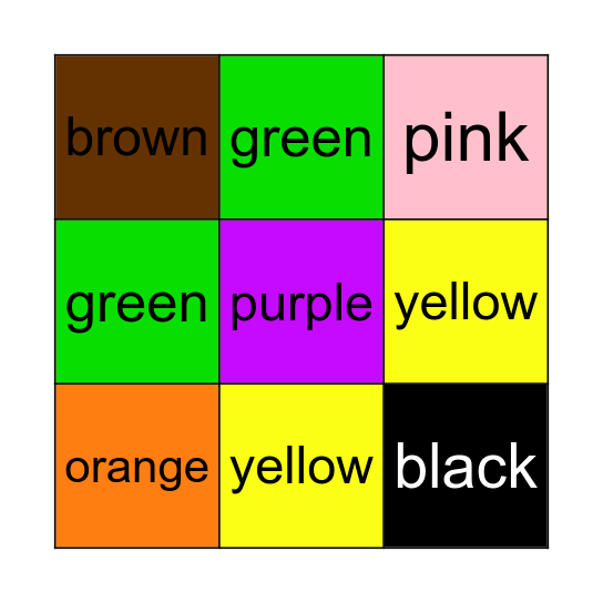 Colors Bingo Card