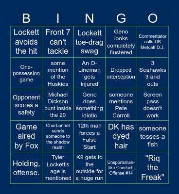 Seahawks Home Game Bingo Card