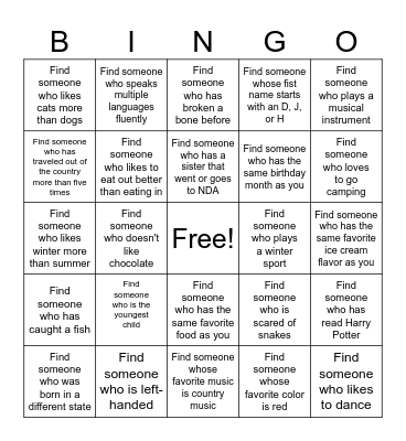 Get to Know Each Other Bingo Card
