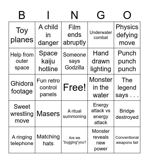 Godzilla vs Megalon Bingo Card