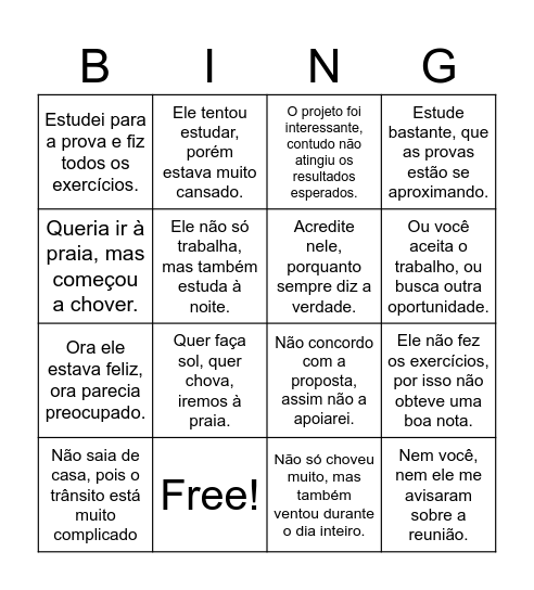 CONJUNÇÕES COORDENADAS Bingo Card