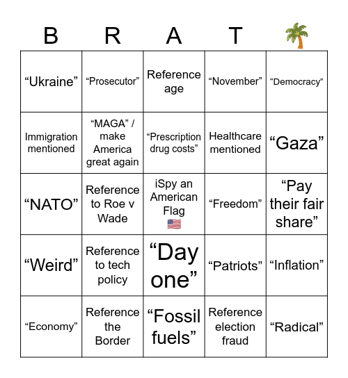 USA 2024 Prez Debate 2 🍻 Bingo Card