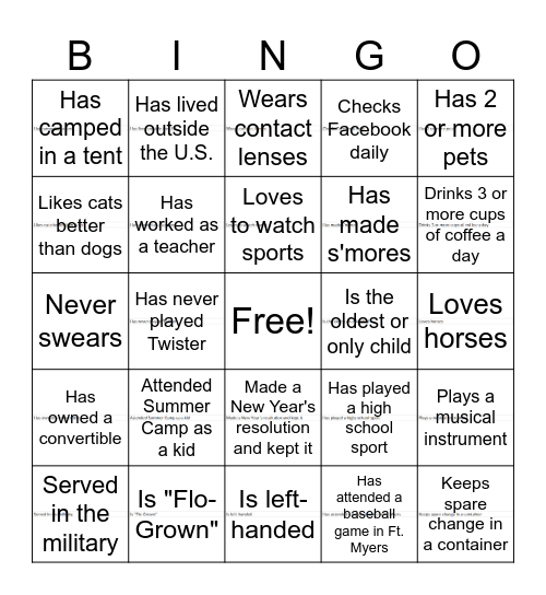 Pelican Faculty Icebreaker Bingo Card