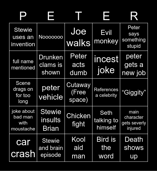 Family guy Bingo Card