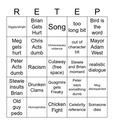 Family Guy clichés Bingo Card