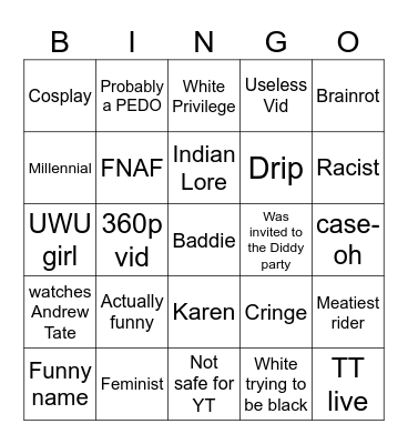 Cringe v2 Bingo Card